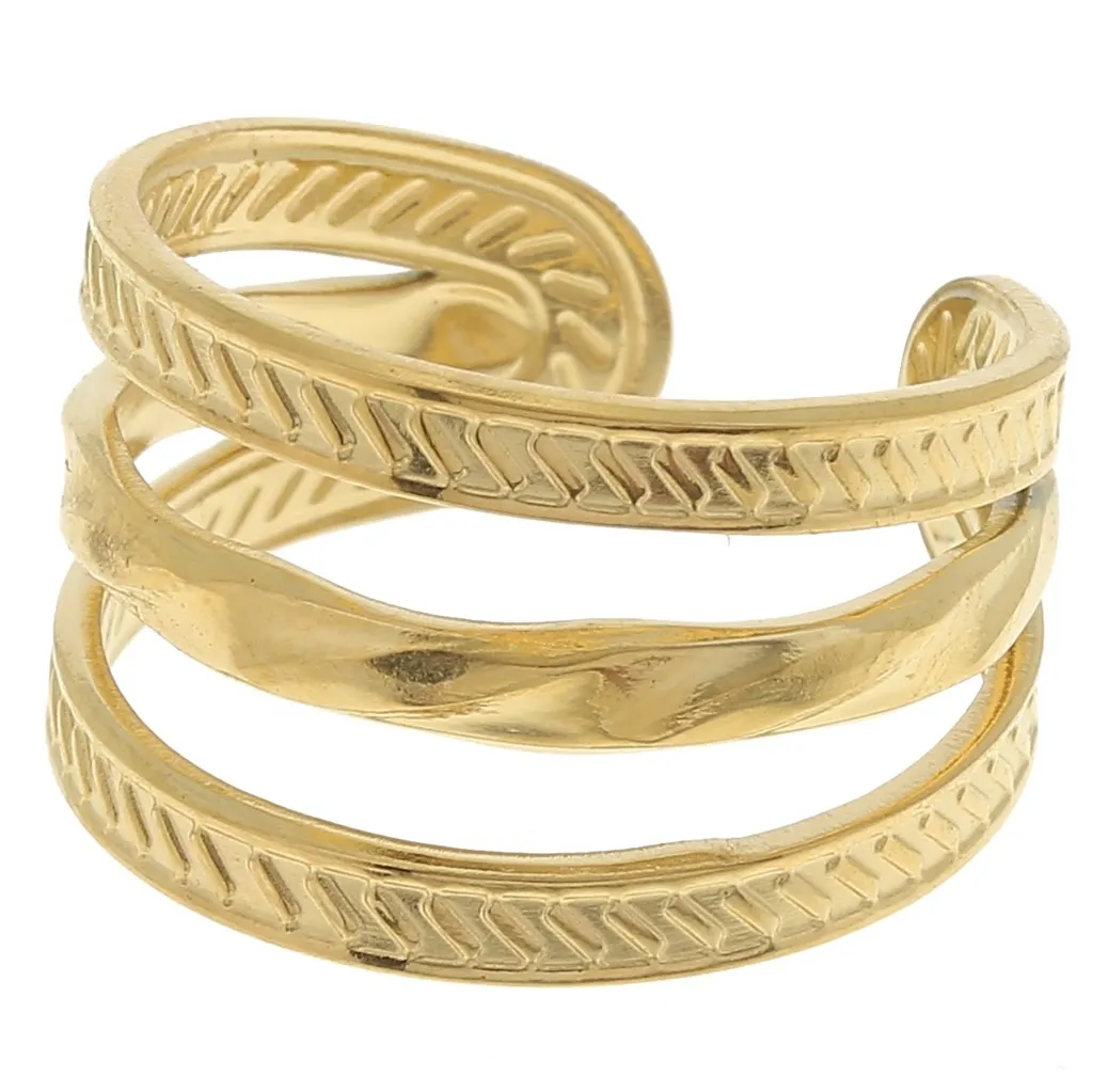 Anello a 3 file a coste larghe - Regolabile - Acciaio inox 304 dorato x1