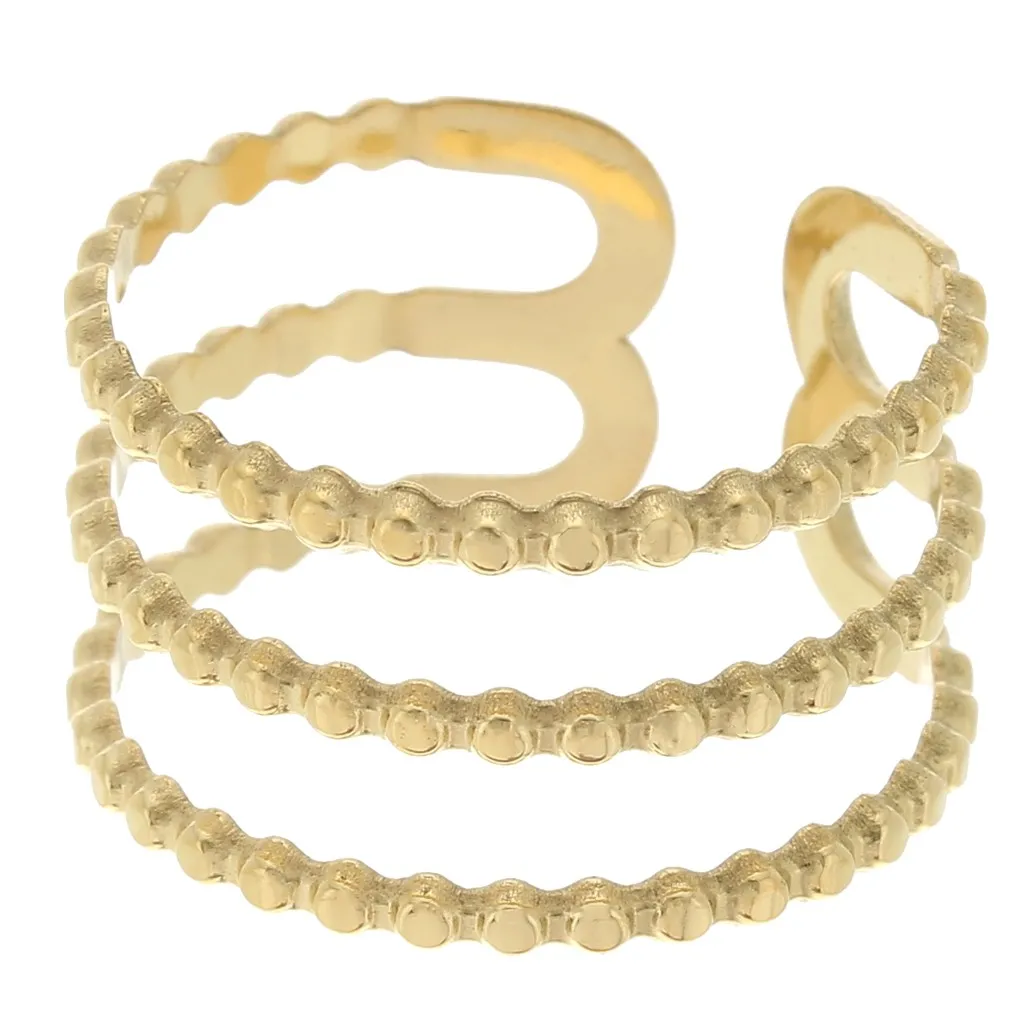 Anello a 3 fili per tessitura di perline - regolabile - Acciaio inox 316L dorato