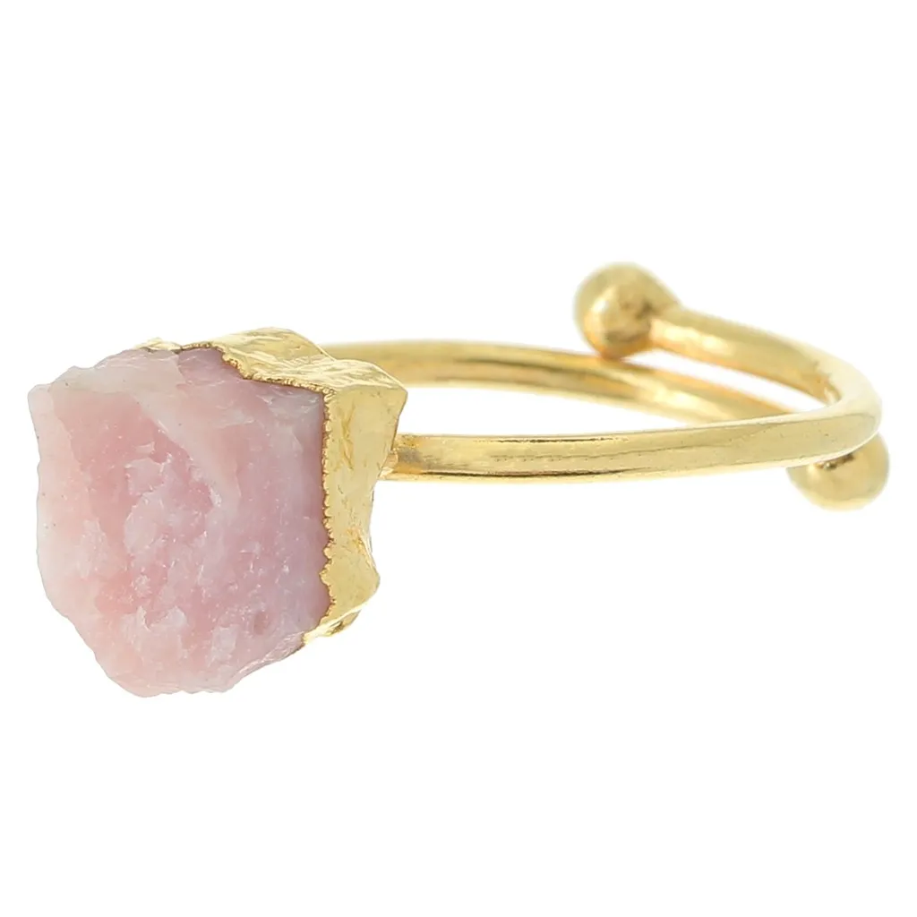 Anello con gemma Druzy - Misura 48 - 56 - Argento 925 dorato - Opale rosa