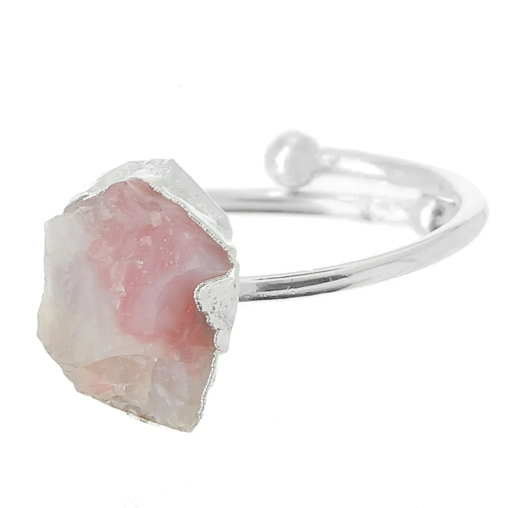 Anello con gemma druzy - Misura 48 - 56 - Argento 925 - Opale rosa x1
