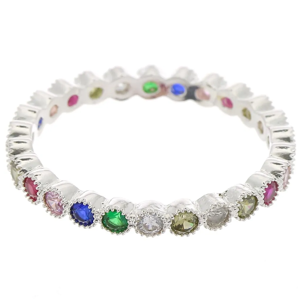 Anello fine con ossido di zirconio - Misura 57 - Placcatura fine in argento - Multicolore