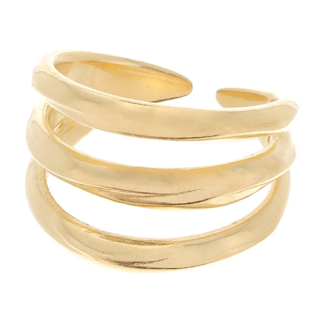 Anello largo a 3 file - regolabile -Dorato oro fino x1