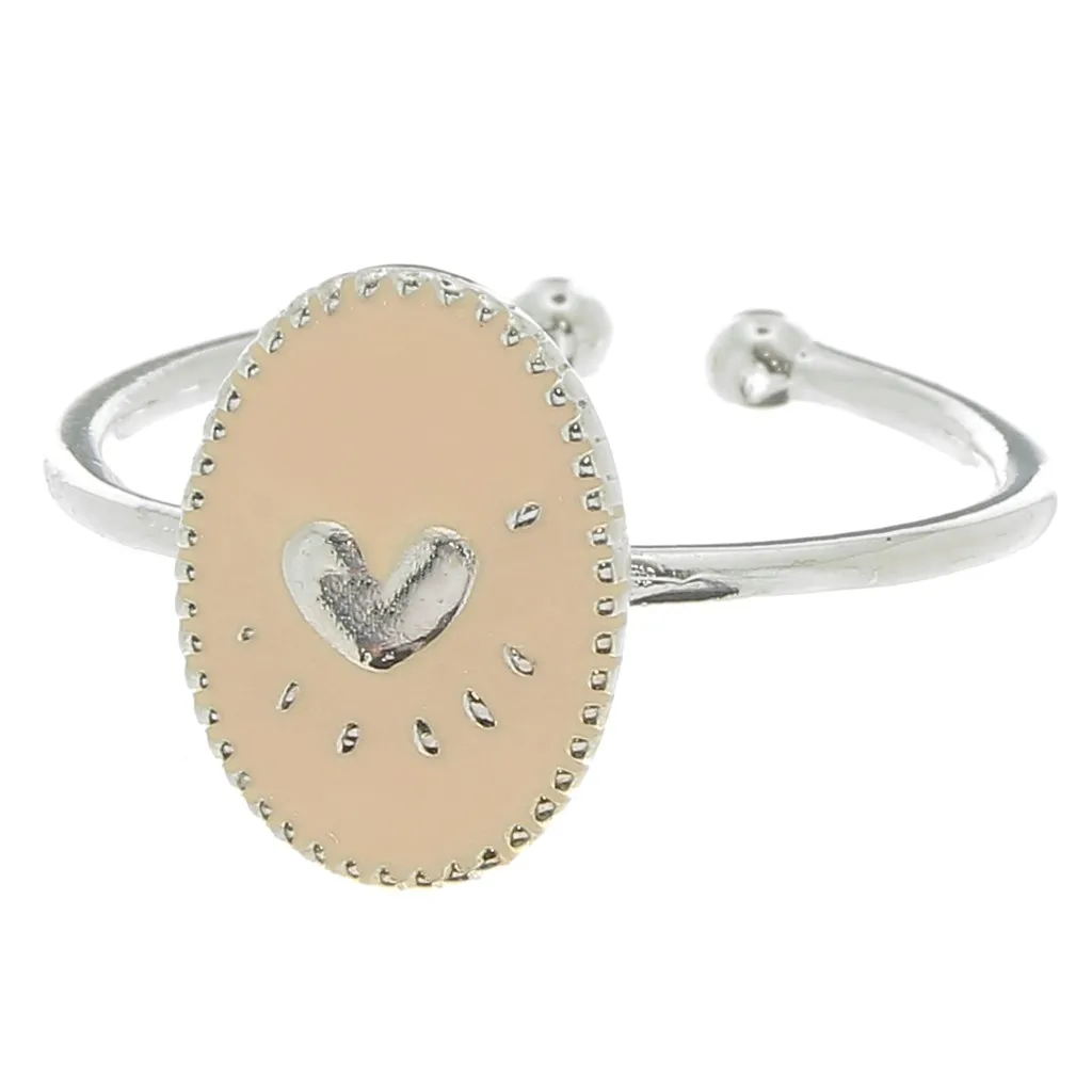 Anello ovale regolabile con resina-cuore-Placcatura argento fino-nude