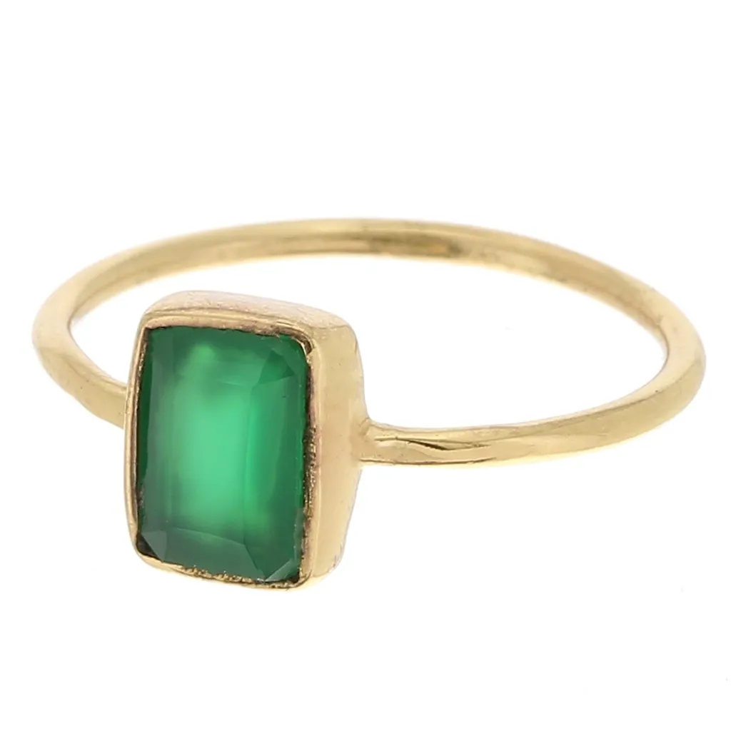 Anello rettangolare con gemme colorate - Misura 52 - Dorato in oro fino - Onice verde