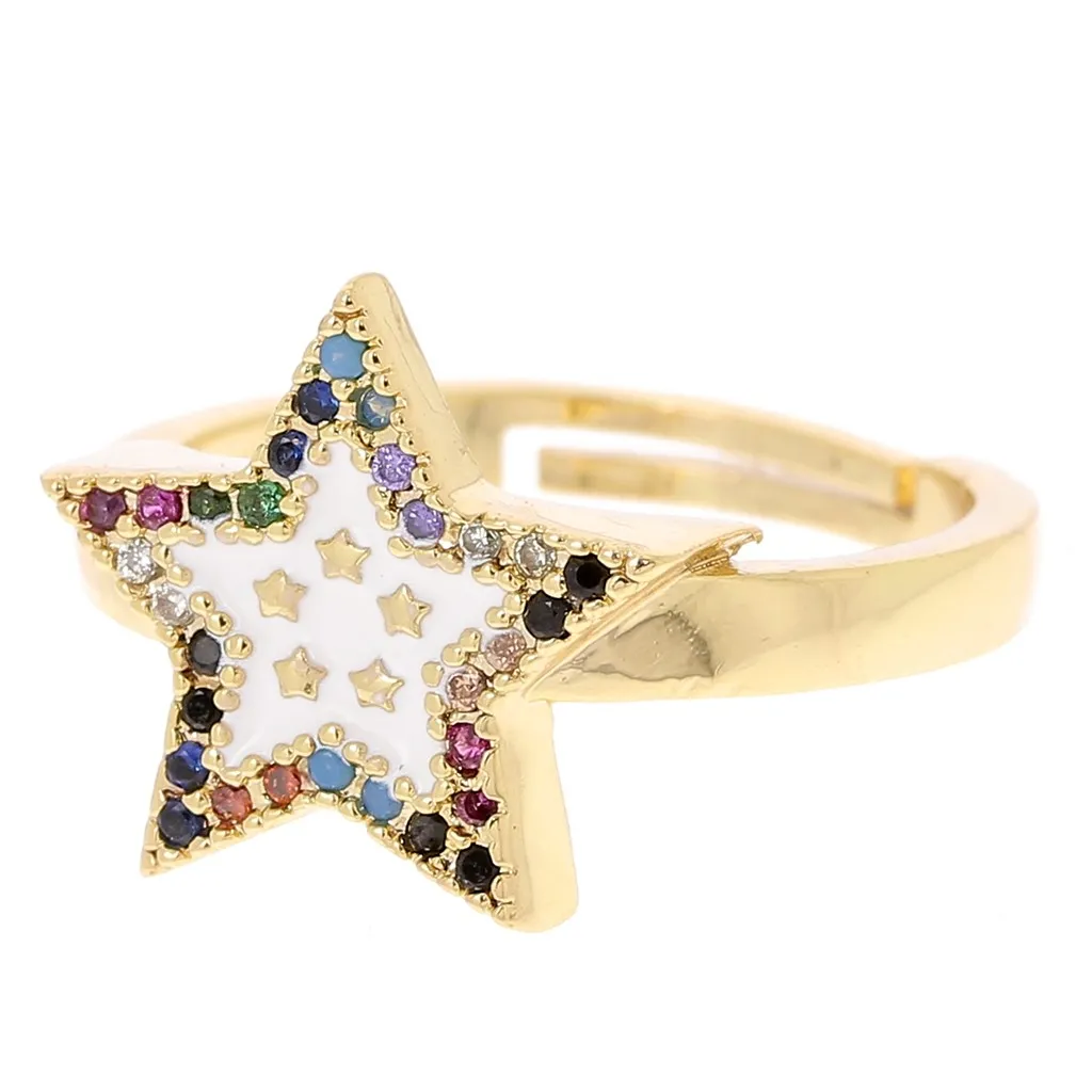 Anello stella regolabile con Ossido di zirconio - Oro - Bianco - Multicolore x1