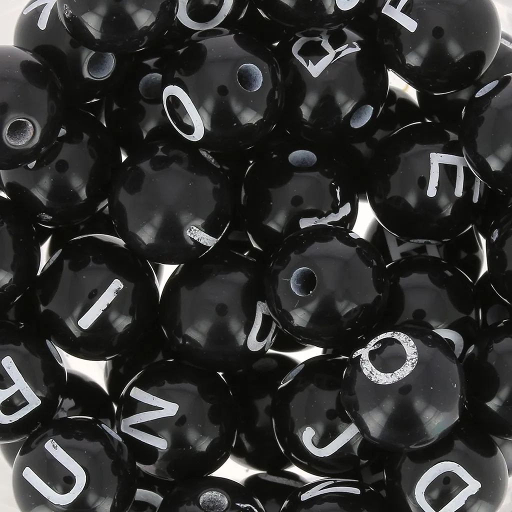 Assortimento di 200 lettere dell'alfabeto rotonde perline 8 mm - Nero - Bianco