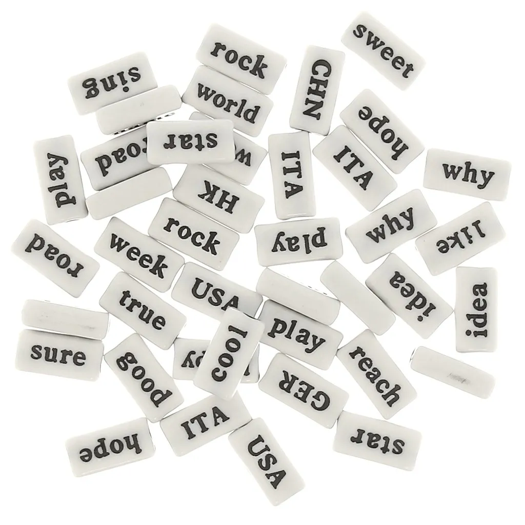 Assortimento di 60 perline rettangolari di parola - casuale - 15x7.5 mm bianco - nero