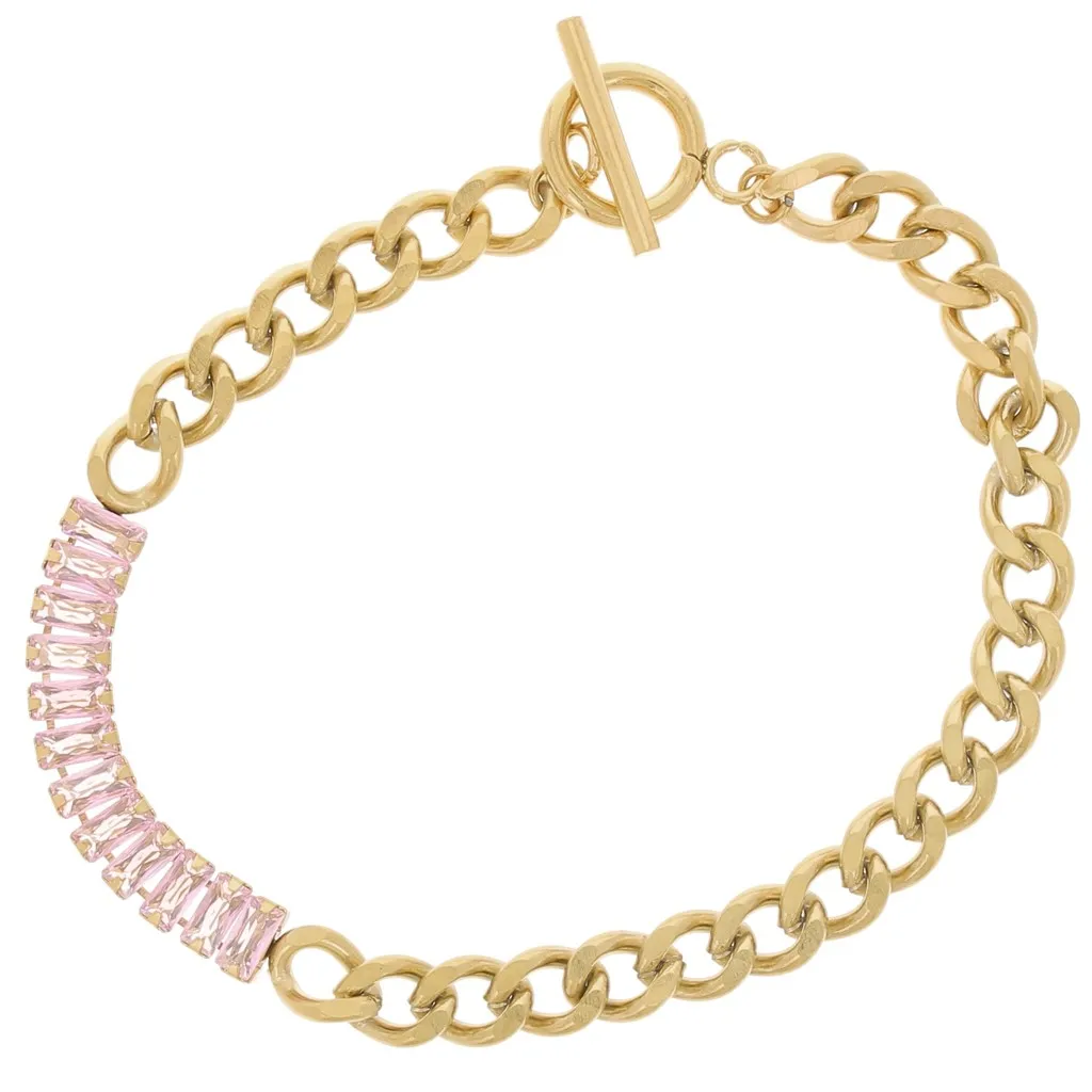 Bracciale 6 mm con ossidi di zirconio 304L in acciaio inox oro - Rosa x19.5cm
