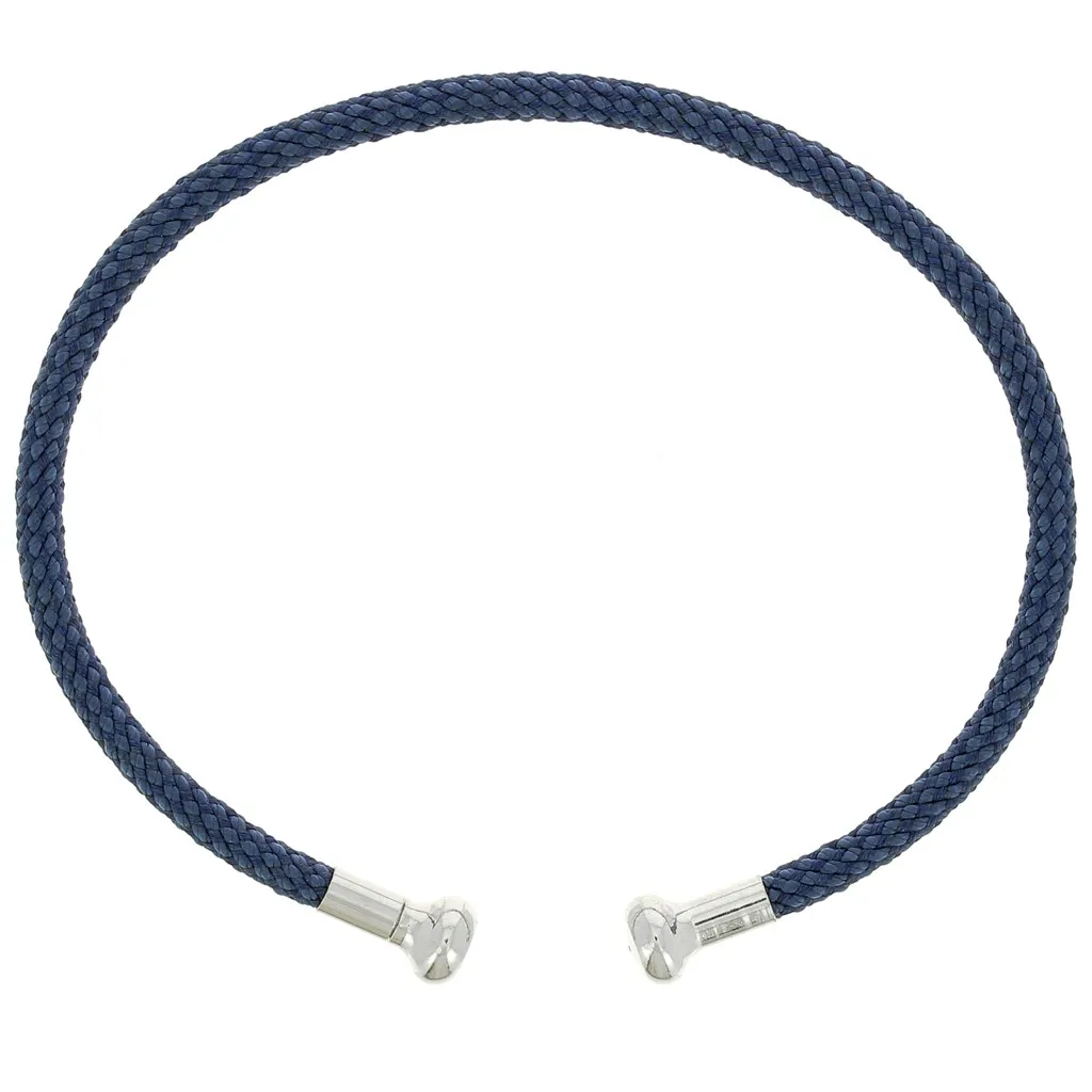 Bracciale cordone ritorto svitabile - Blu scuro - Rodio