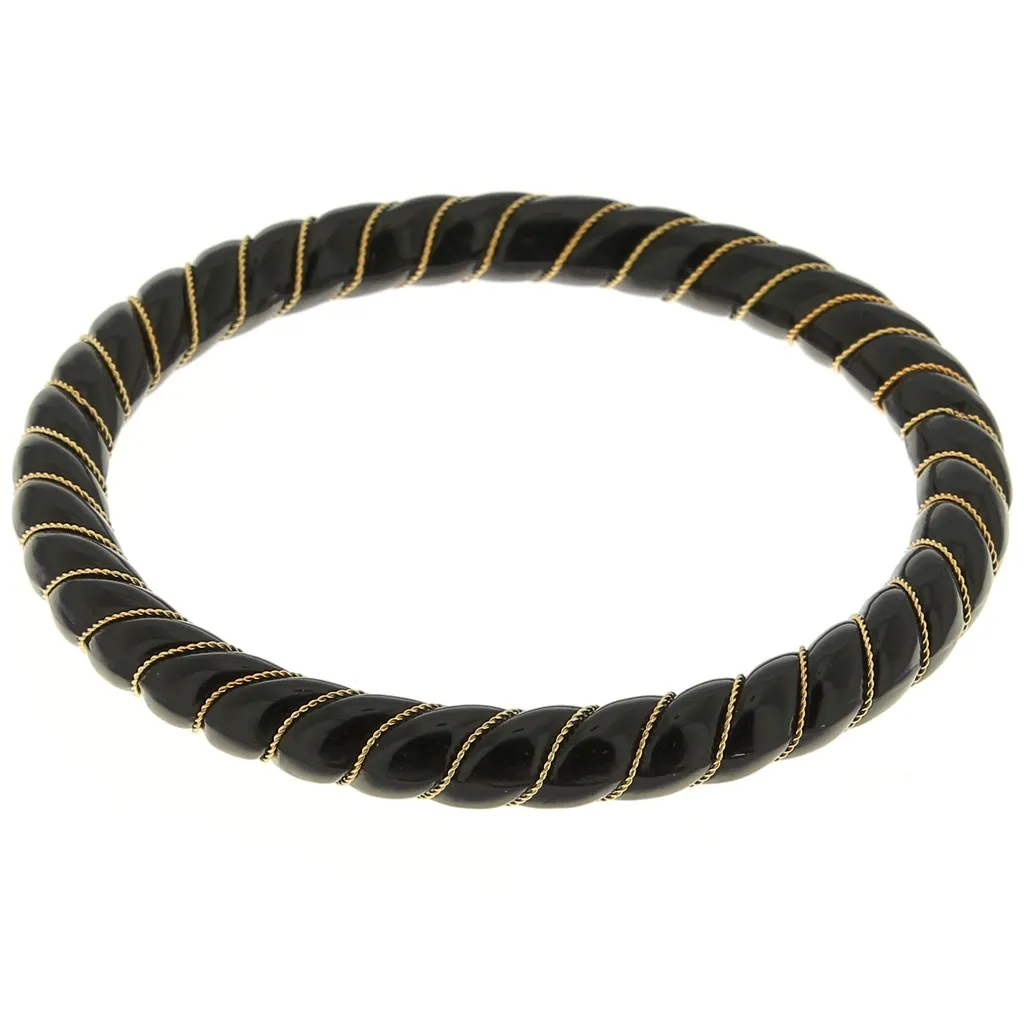 Bracciale ritorto in resina opaca con filo dorato 64 mm - Nero x1