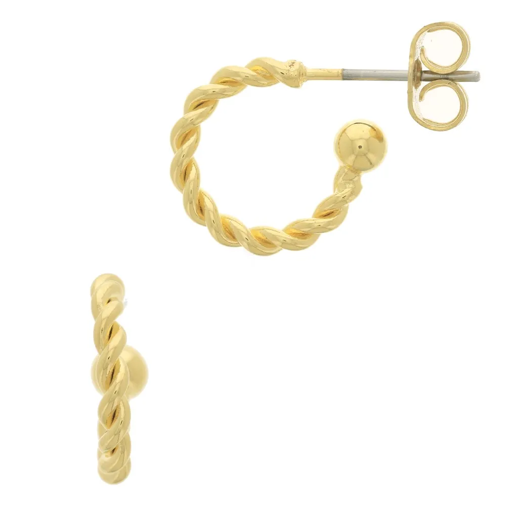 Mini créoles corde torsadée avec petite boule 11 mm - Dorato con oro fine x2