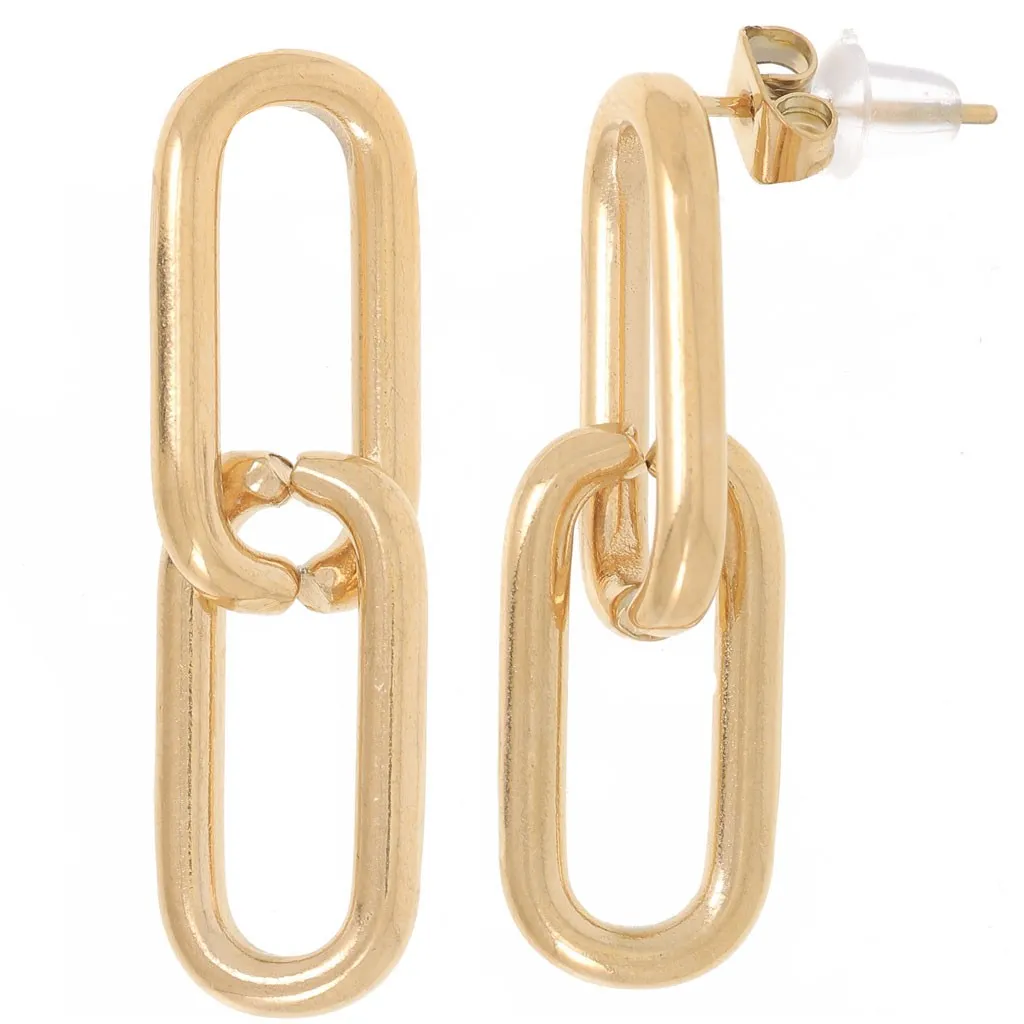 Orecchini a catena rettangolare 33x9 mm - Acciaio inossidabile 304L dorato x2