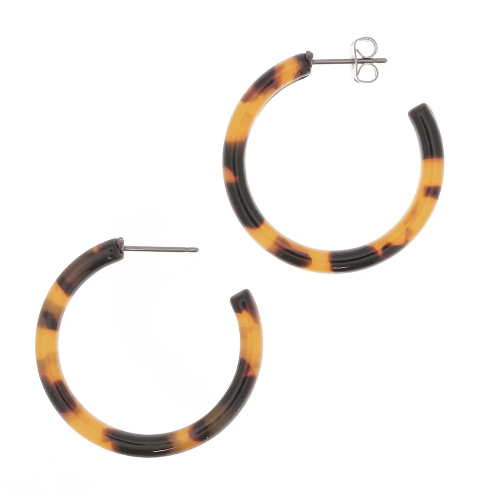Orecchini a cerchio filo tondo spesso 31 mm - Tartaruga - Marrone - Nero x2