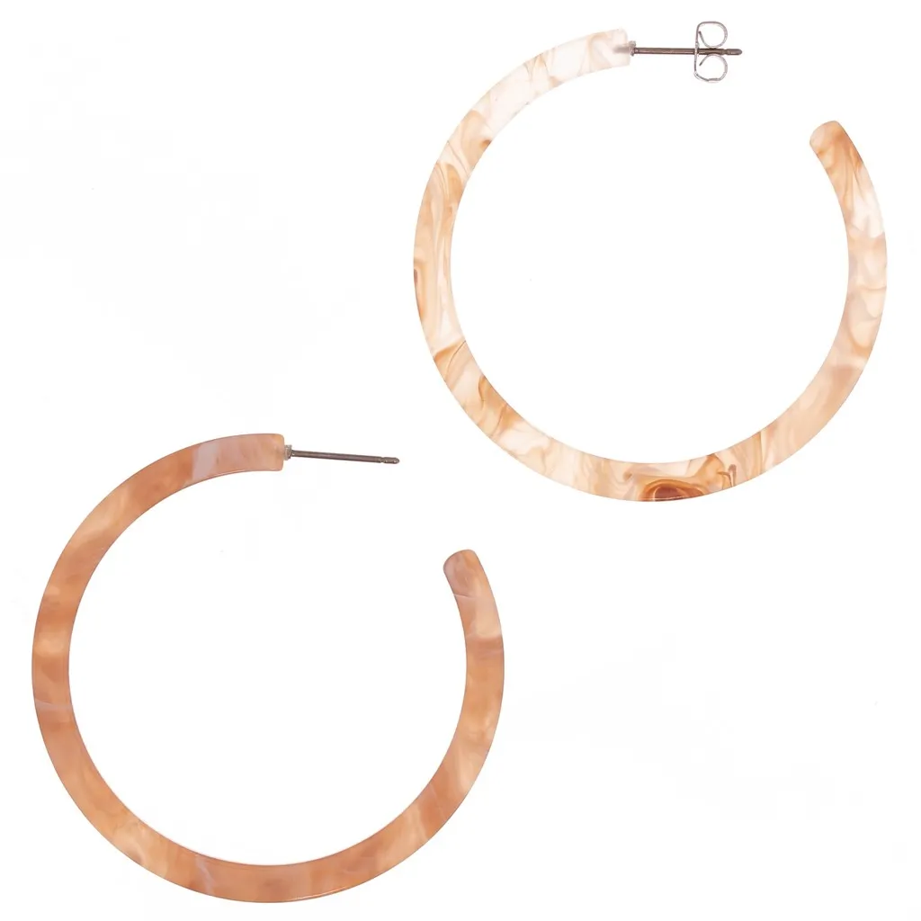 Orecchini a cerchio in acetato di cellulosa 50 mm - Ambra marmorizzata - Bianco x2