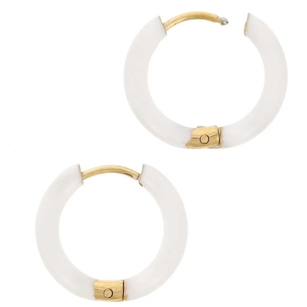Orecchini a cerchio tondo da 17 mm con resina epossidica - Acciaio inossidabile 304L Gold - Bianco x2