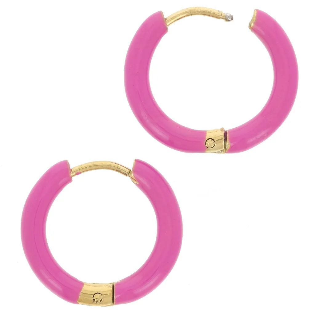 Orecchini a cerchio tondo da 17 mm con resina epossidica - Acciaio inossidabile 304L Gold - Fucsia x2