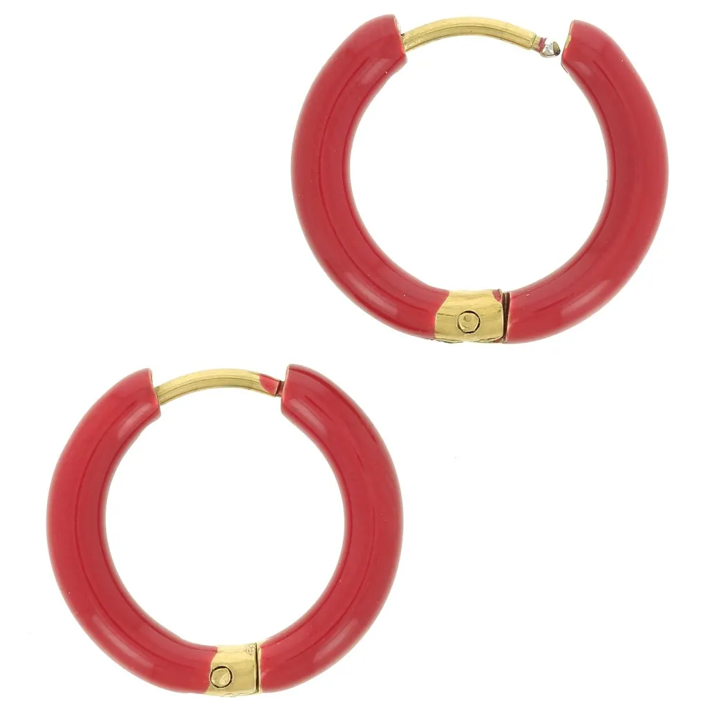 Orecchini a cerchio tondo da 17 mm con resina epossidica - Acciaio inossidabile 304L Gold - Rosso x2