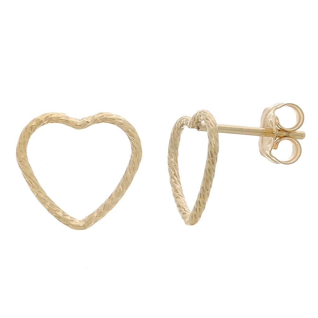 Orecchini a perno cuore scavato 9x10 mm effetto diamante - Gold filled x2