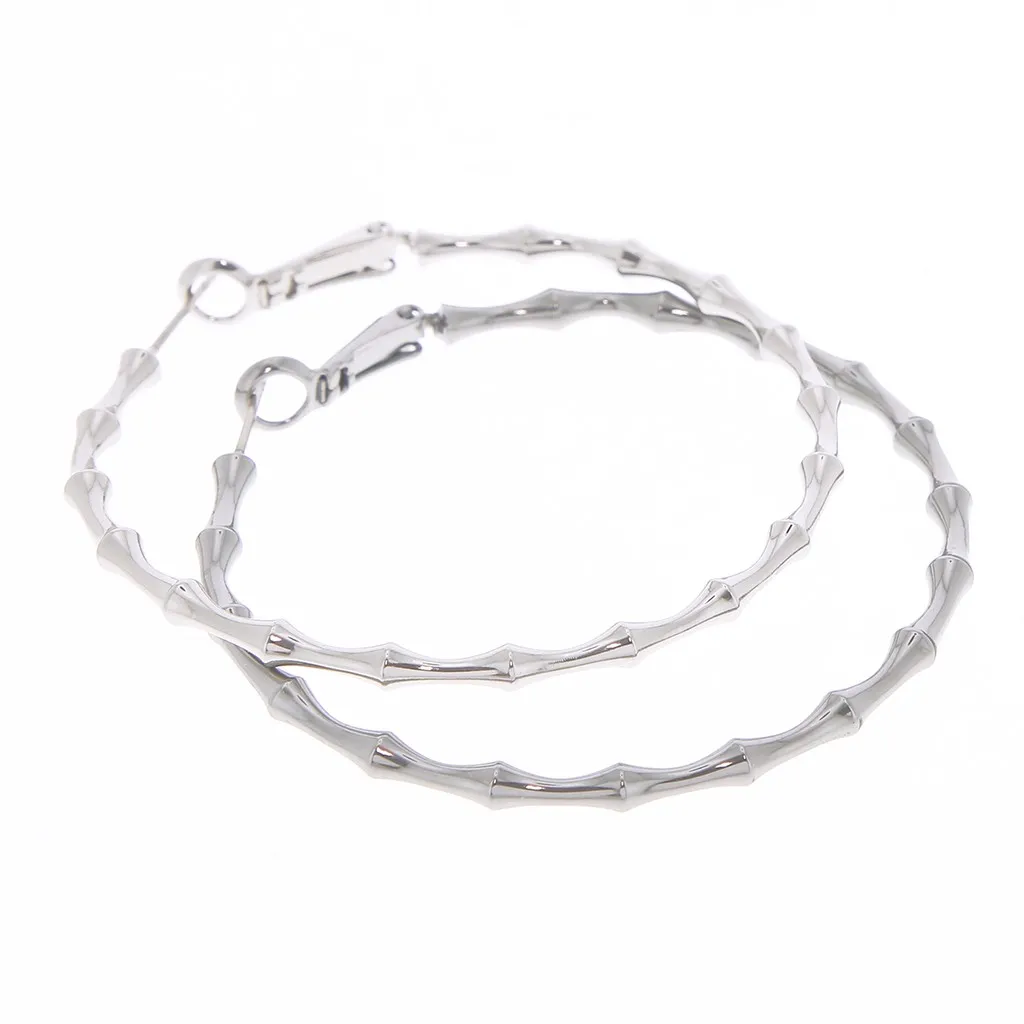 Orecchini cerchio effetto bambù 50 mm - Rodio x2