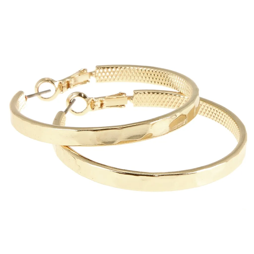 Orecchini cerchio martellato 40 mm - Dorato x2