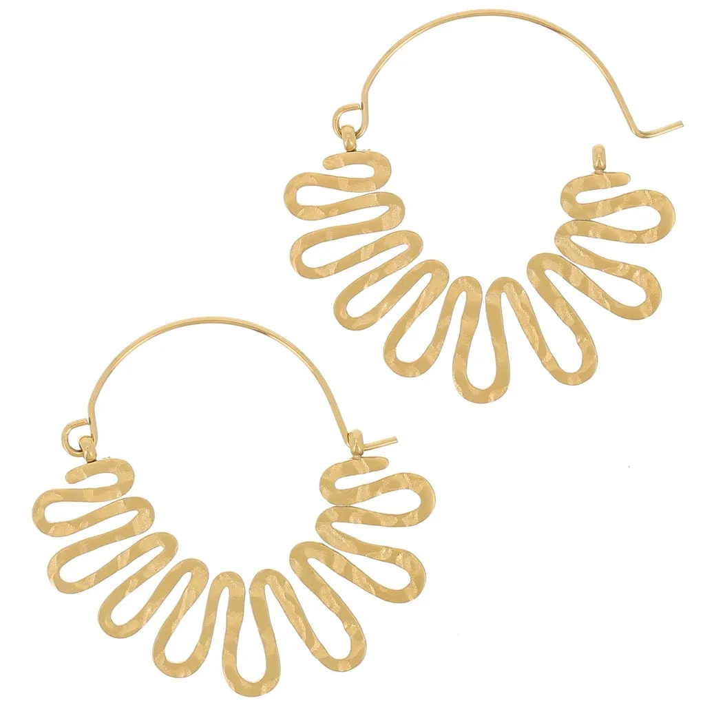 Orecchini cerchio onda martellata 34x35 mm - Acciaio inox 304L dorato x2