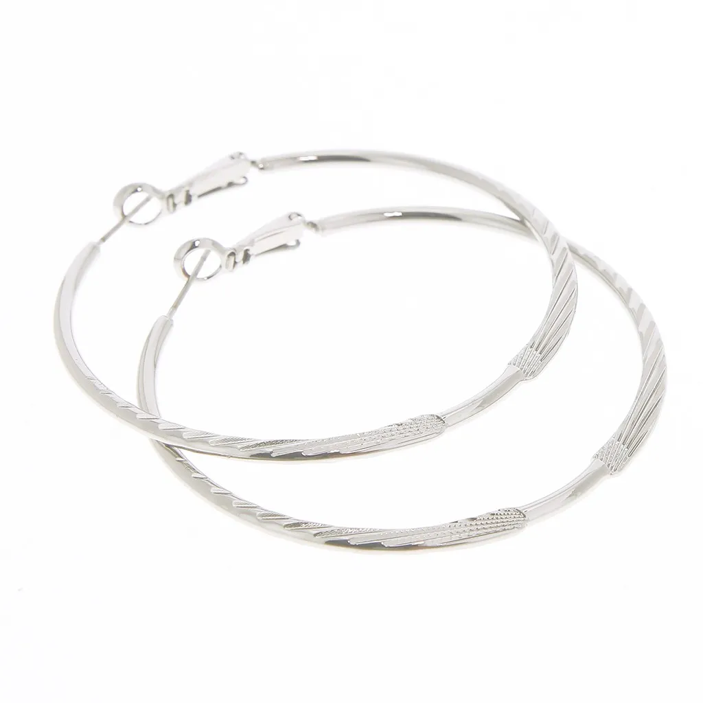 Orecchini cerchio piatte e striate 52.5 mm - Rodio x2