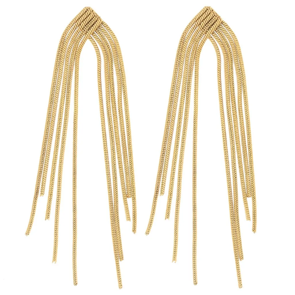 Orecchini con frangia a maglia serpentina 76x15 mm - Acciaio inox dorato 304L x2