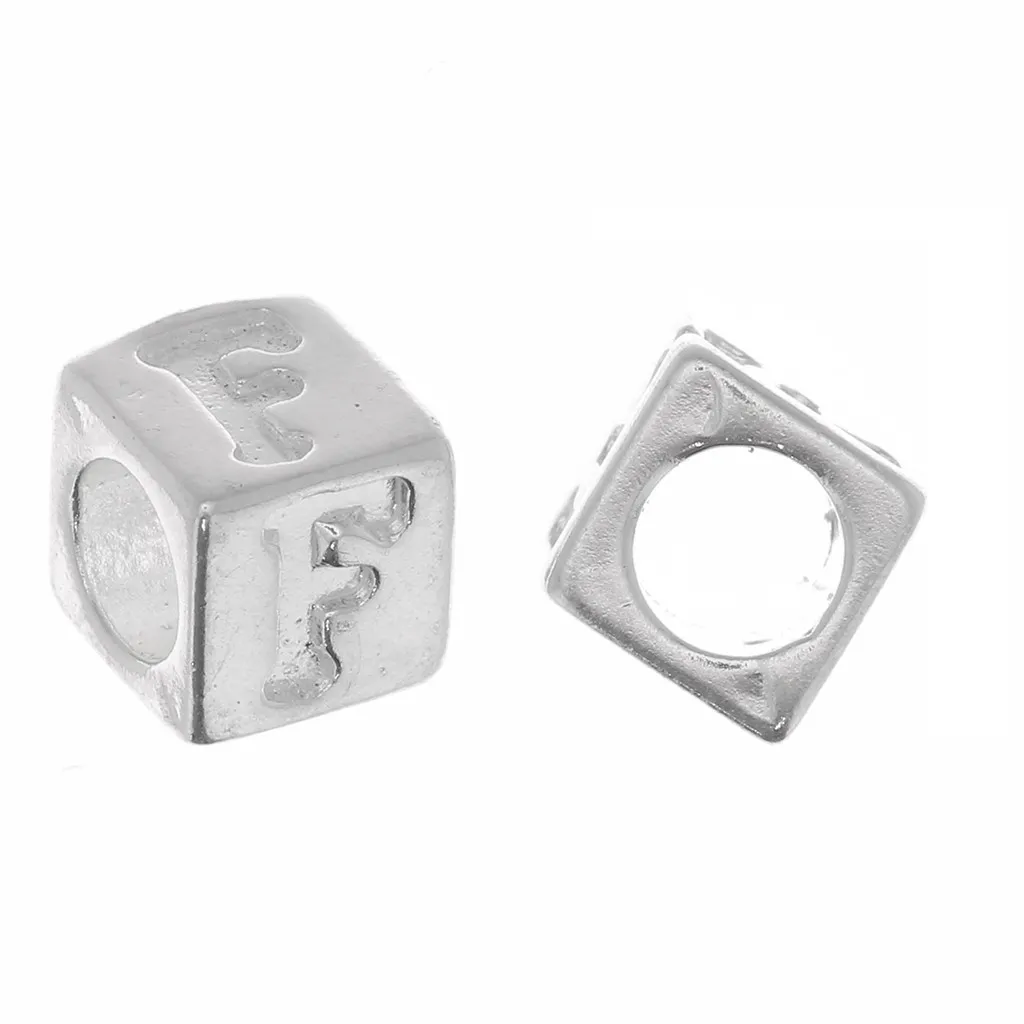 Perla alfabeto cubo 5 mm con foro grande - F - Argento 925 x1