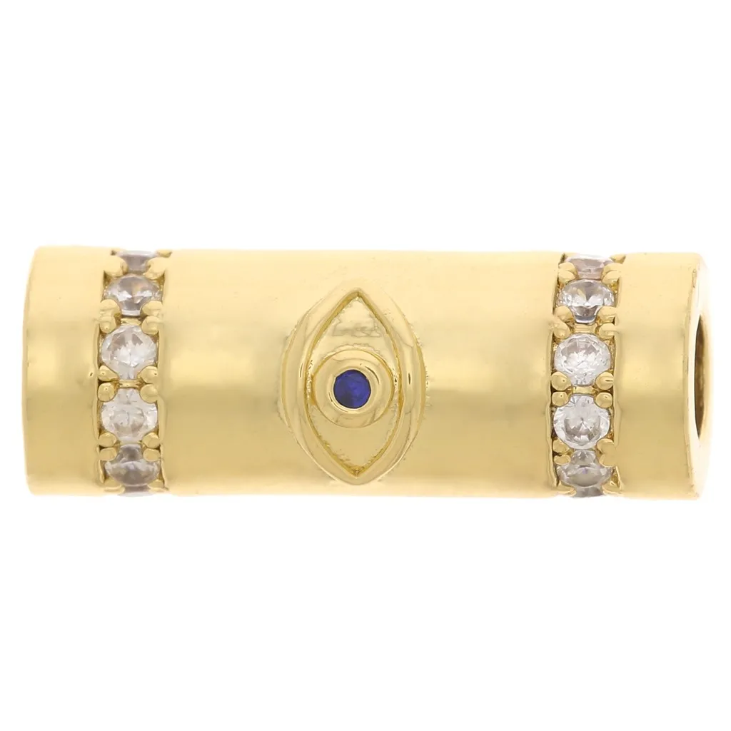 Perla tubo con ossido di zirconio 18x8 mm - occhio - dorato - Blu - Cristallo x1