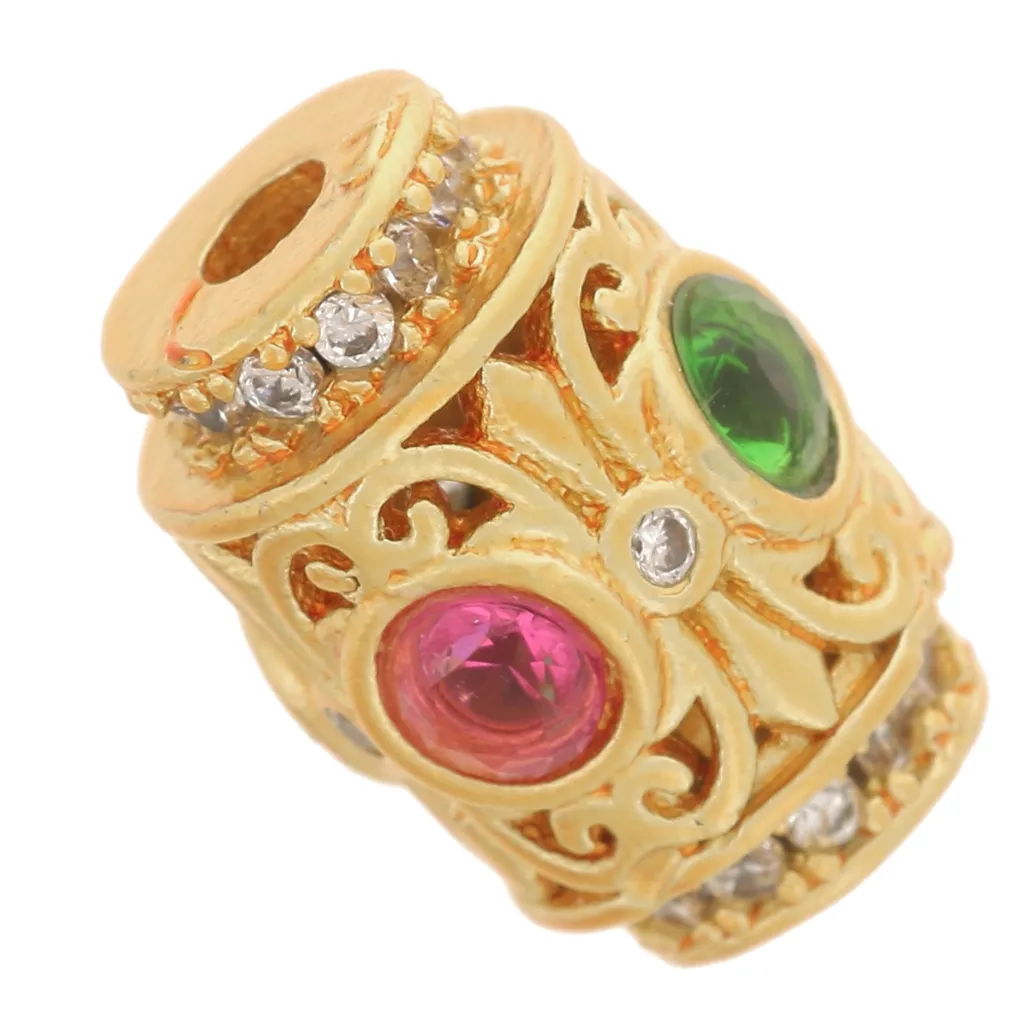 Perla tubolare vintage 12x8,5 mm con ossidi di zirconio - Dorato con oro fino x1