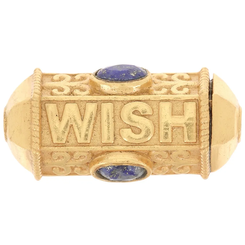 Perle cilindro WISH amuleto con gemma 25x12 mm -Dorato con oro fino - Lapislazzuli x1