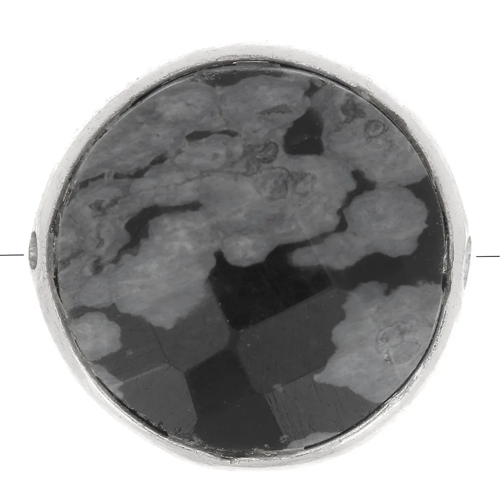 Perlina sfaccettata 9 mm Pietra semi preziosa- Argento 925 - Ossidiana maculata x1