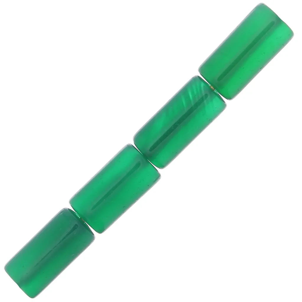 Perline a tubo di pietra gemma 10x5 mm - Onice verde x5