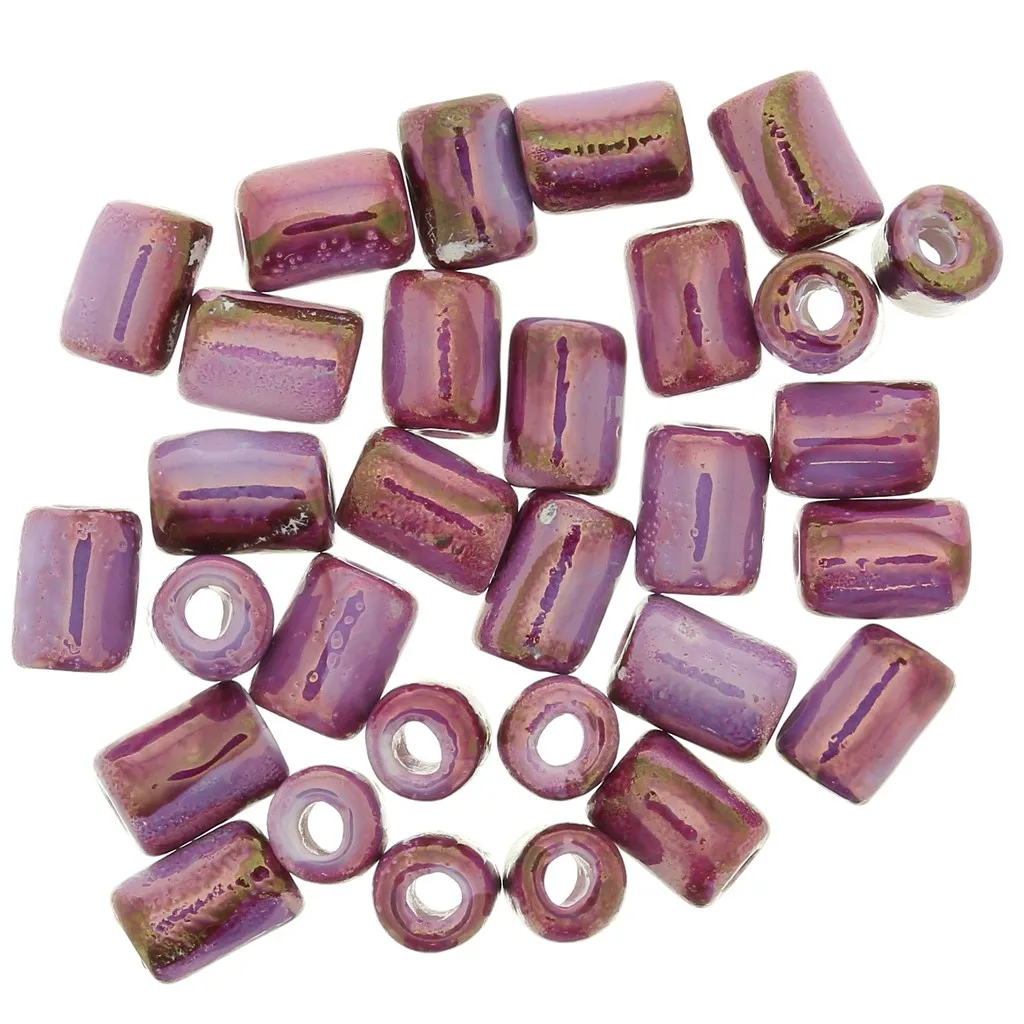 Perline a tubo in ceramica Heishi 7x5 mm - Iridescente marmorizzato fucsia x5