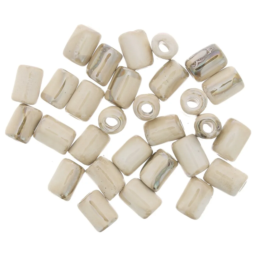 Perline a tubo in ceramica stile Heishi 7x5 mm - beige marmorizzato iridescente x5