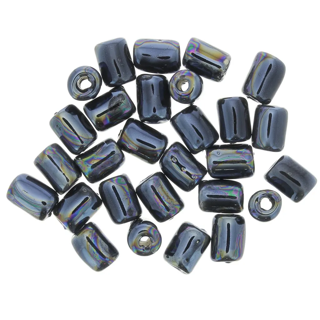 Perline di ceramica stile Heishi 7x5 mm - Nero iridescente x5