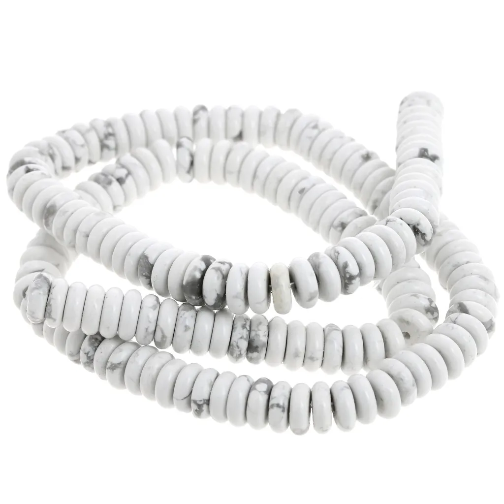 Perline rotonde - Heishi in pietra semipreziosa 6,5x2 mm - Howlite x38cm