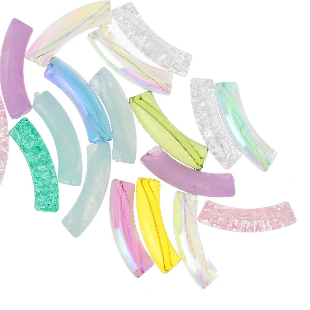 Set di 160 perle acriliche a tubo curvo 32x8mm Vari effetti - Multicolore