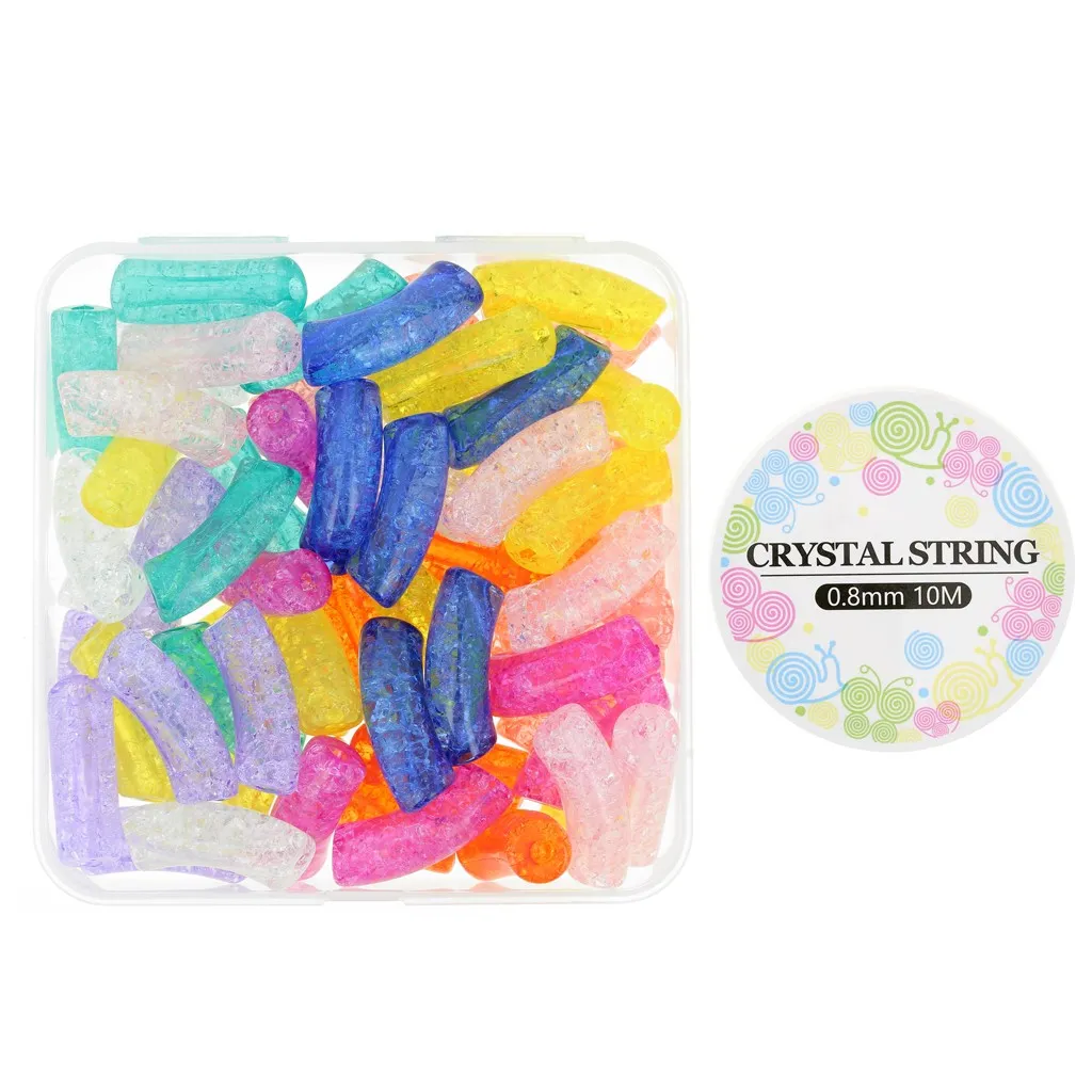 Set di 60 perline tubolari curve in acrilico chiaro 35x11 mm con effetto cracking