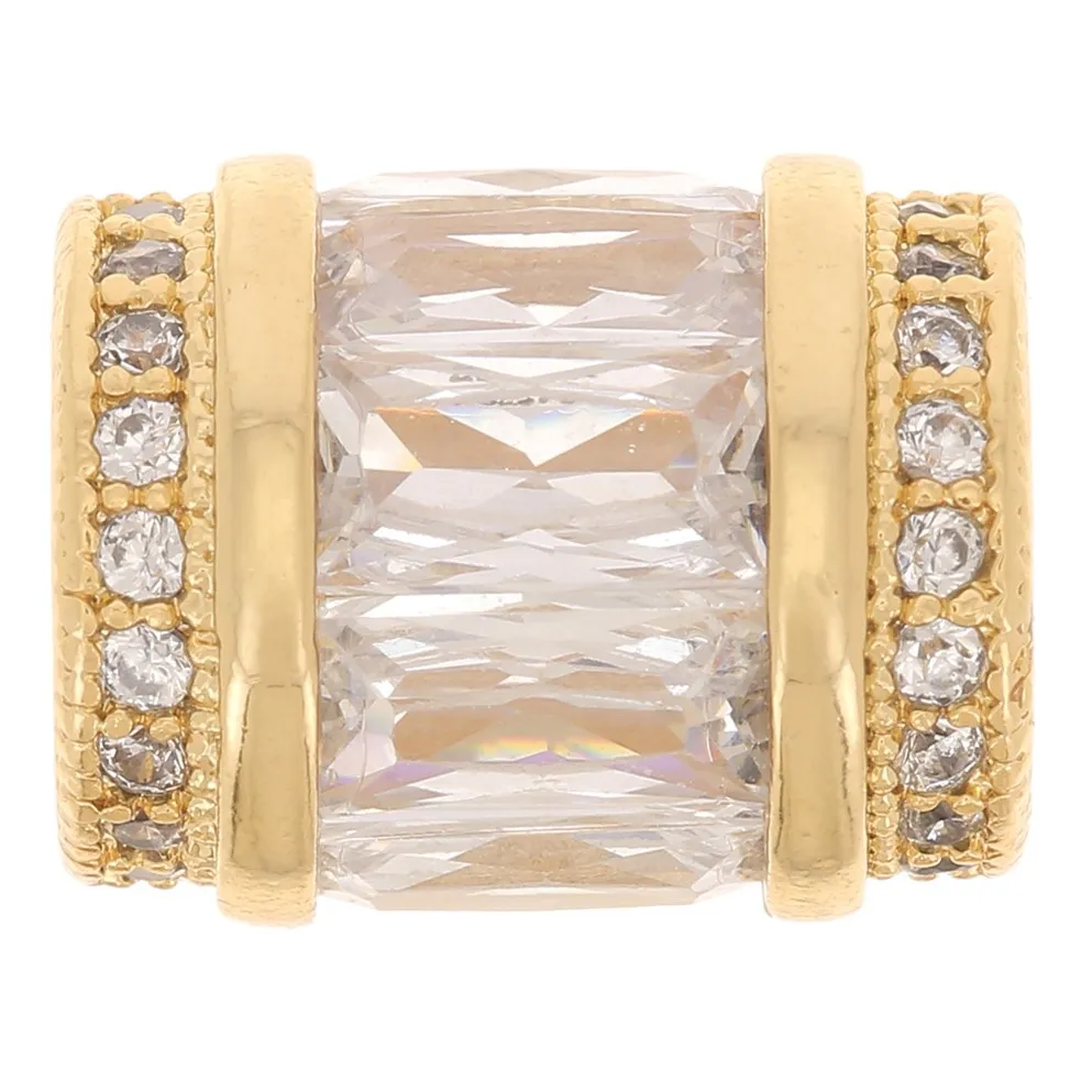 Tubo di perle con Ossido di zirconio 12x10 mm - Oro - Cristallo x1