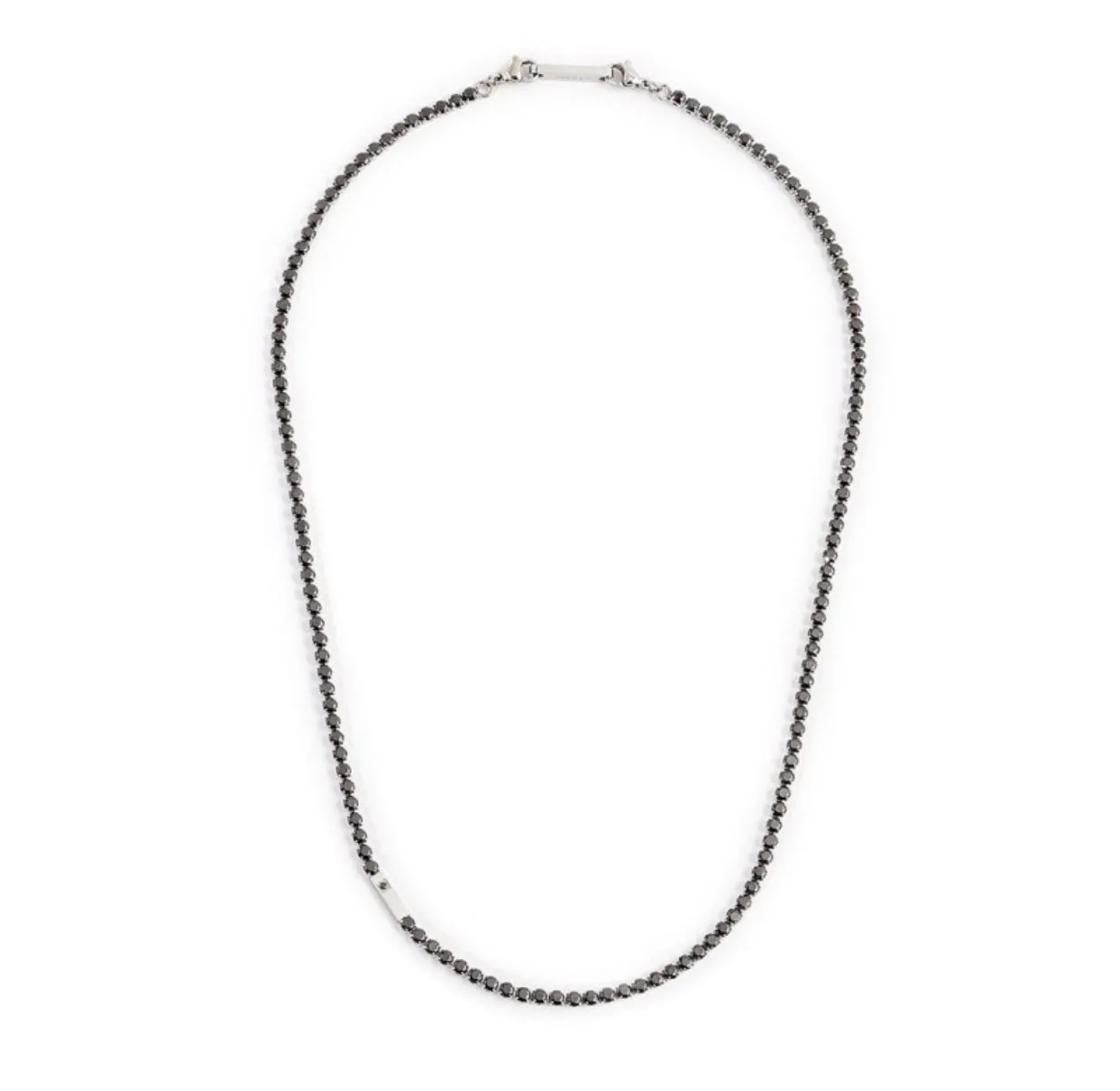 COLLANA UOMO MARLÙ TENNIS CRISTALLI NERI E PLACCA CON CRISTALLO BIANCO