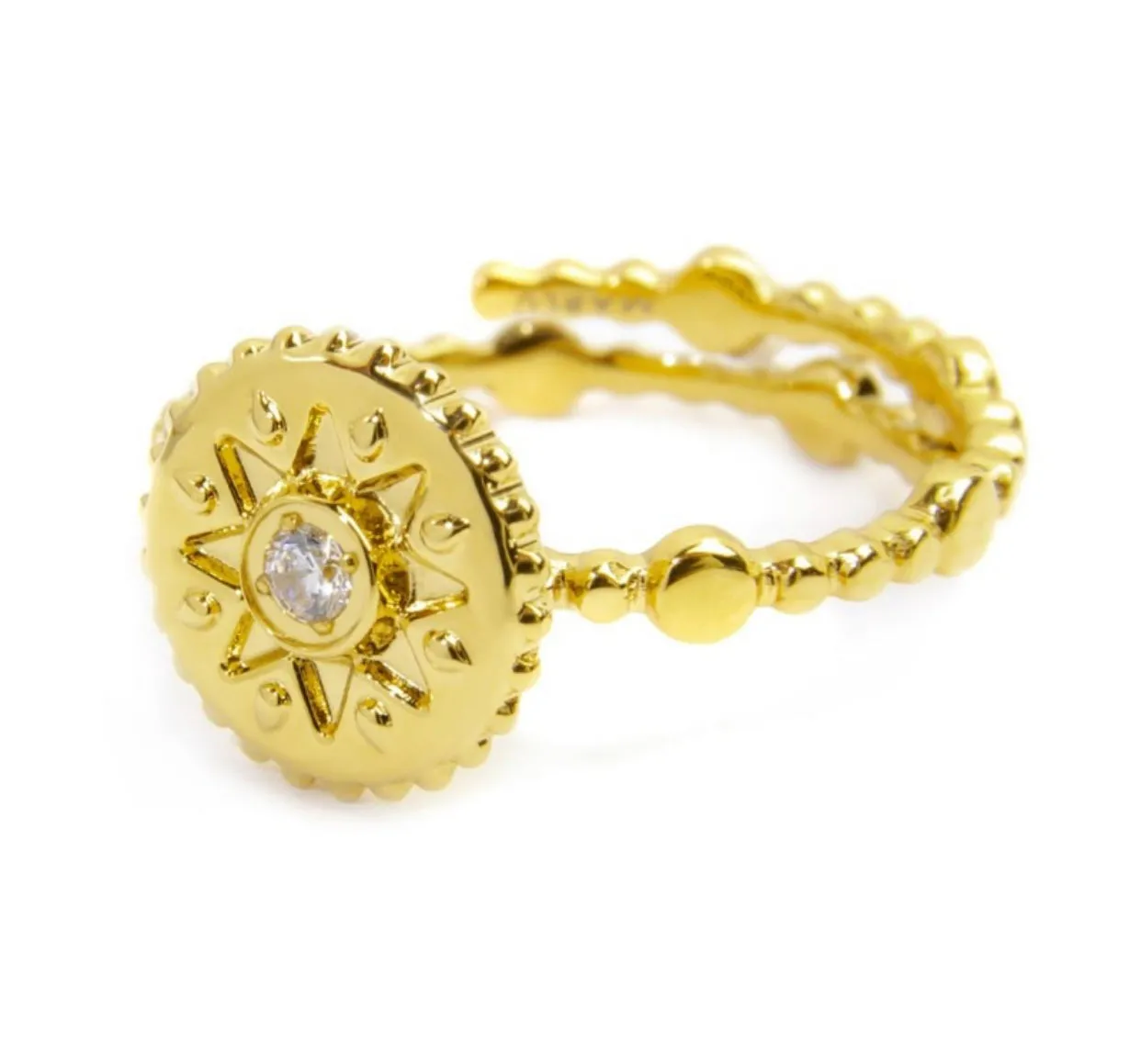 Anello Marlù donna MEDAGLIETTA CON SOLE CON ZIRCONE BIANCO PVD ORO