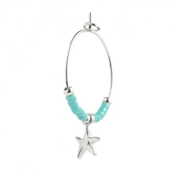 MONO ORECCHINO CERCHIO STELLA MARINA PEND E MIYUKI TURCHESI ACCIAIO