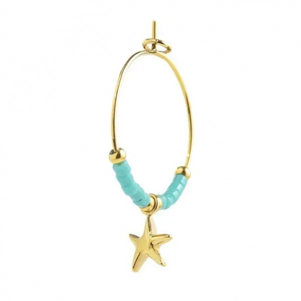 MONO ORECCHINO CERCHIO STELLA MARINA PEND E MIYUKI TURCHESI PVD ORO