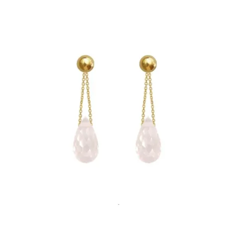 Orecchini A Goccia Oro Giallo 9kt Quarzo Rosa