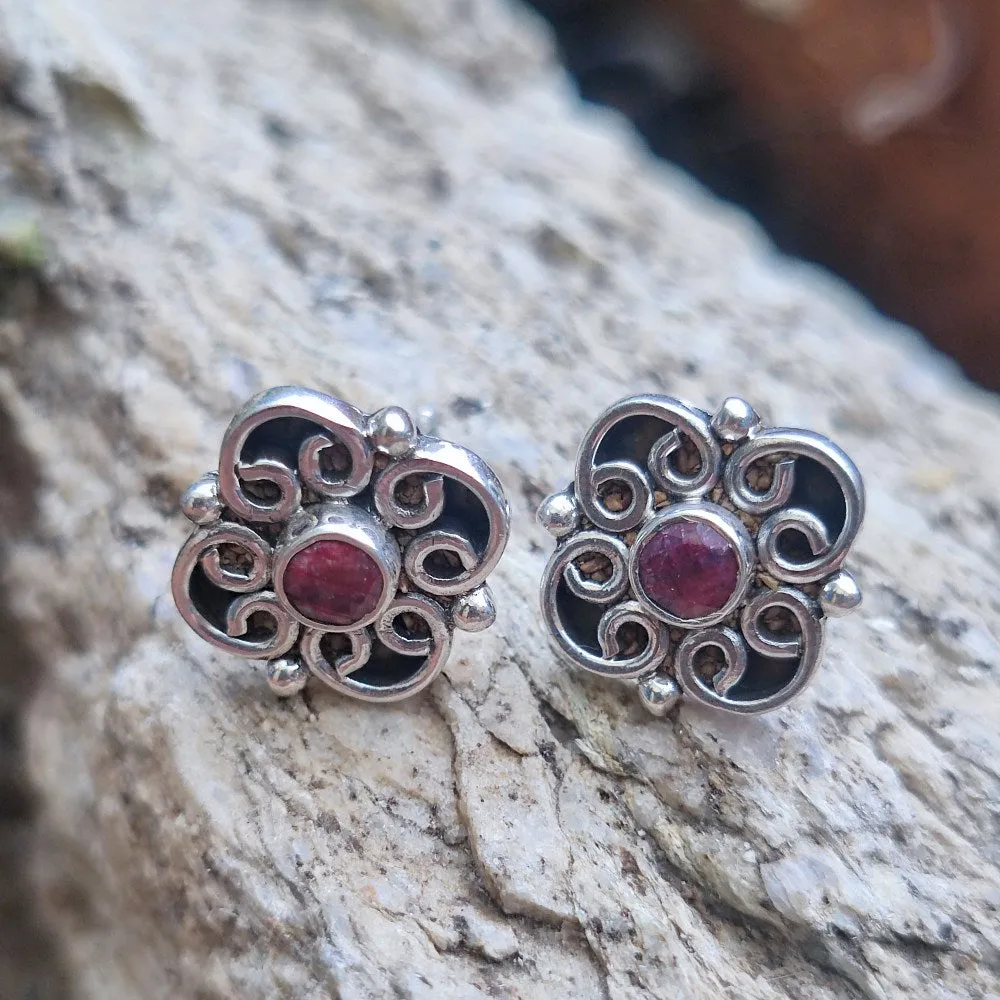 Ethnic EARRINGS with stone in 925 silver - KAPU