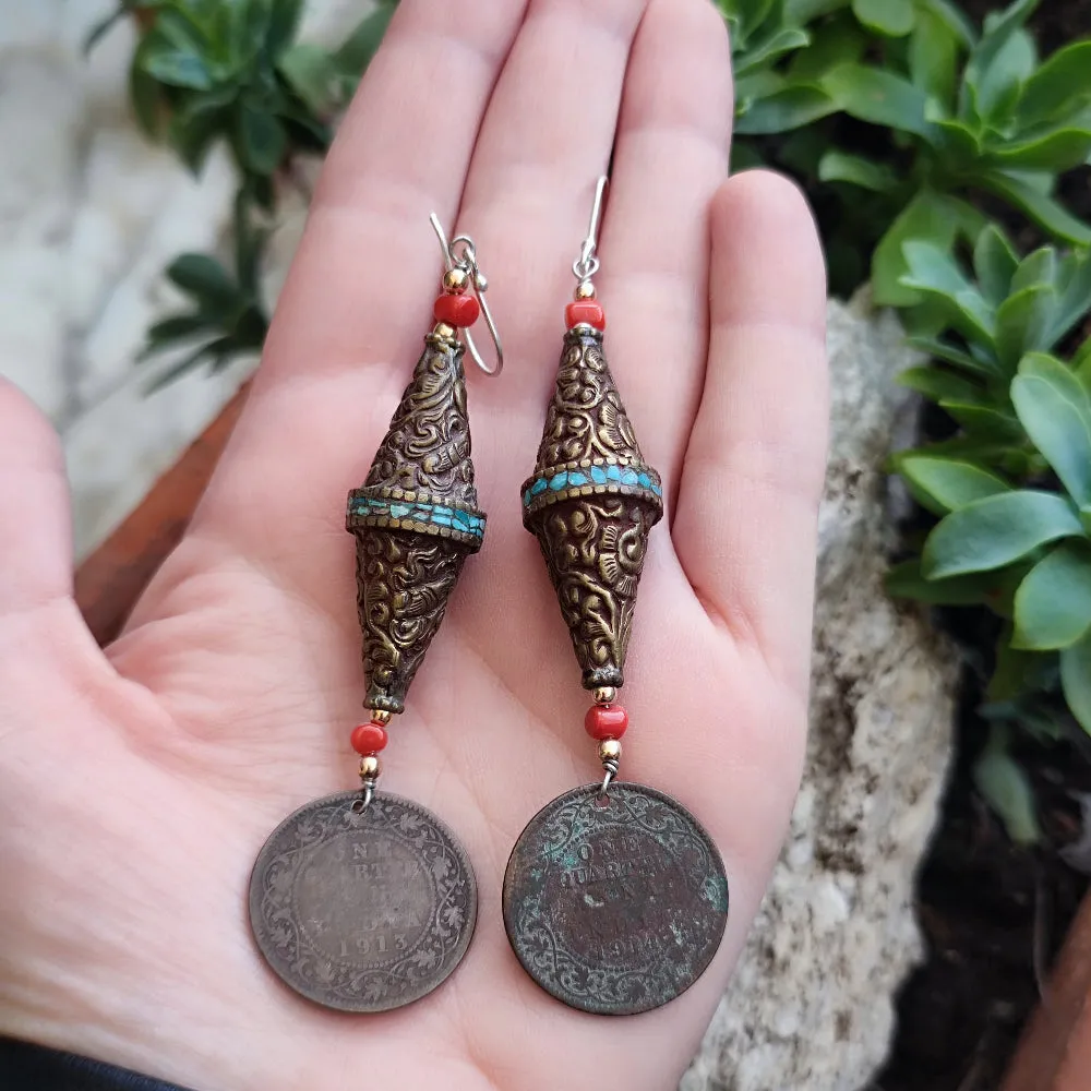 Ethnic EARRINGS with ancient coins - YOGAMA