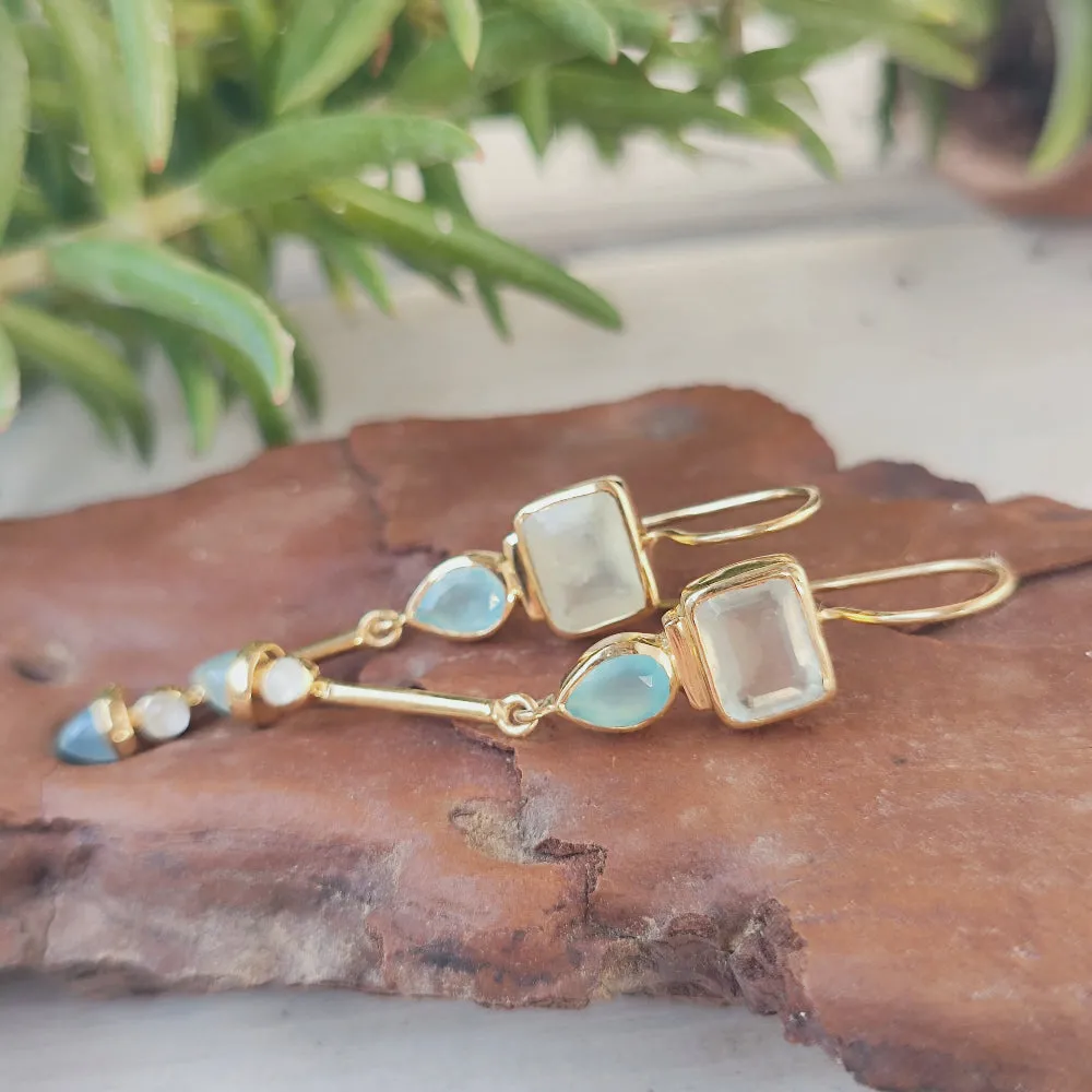 925 Silver Gold Plated Earrings with Stone - RAKUELA