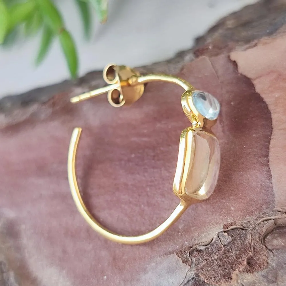 925 Silver Gold Plated Earrings with Stone - BENISAGAR