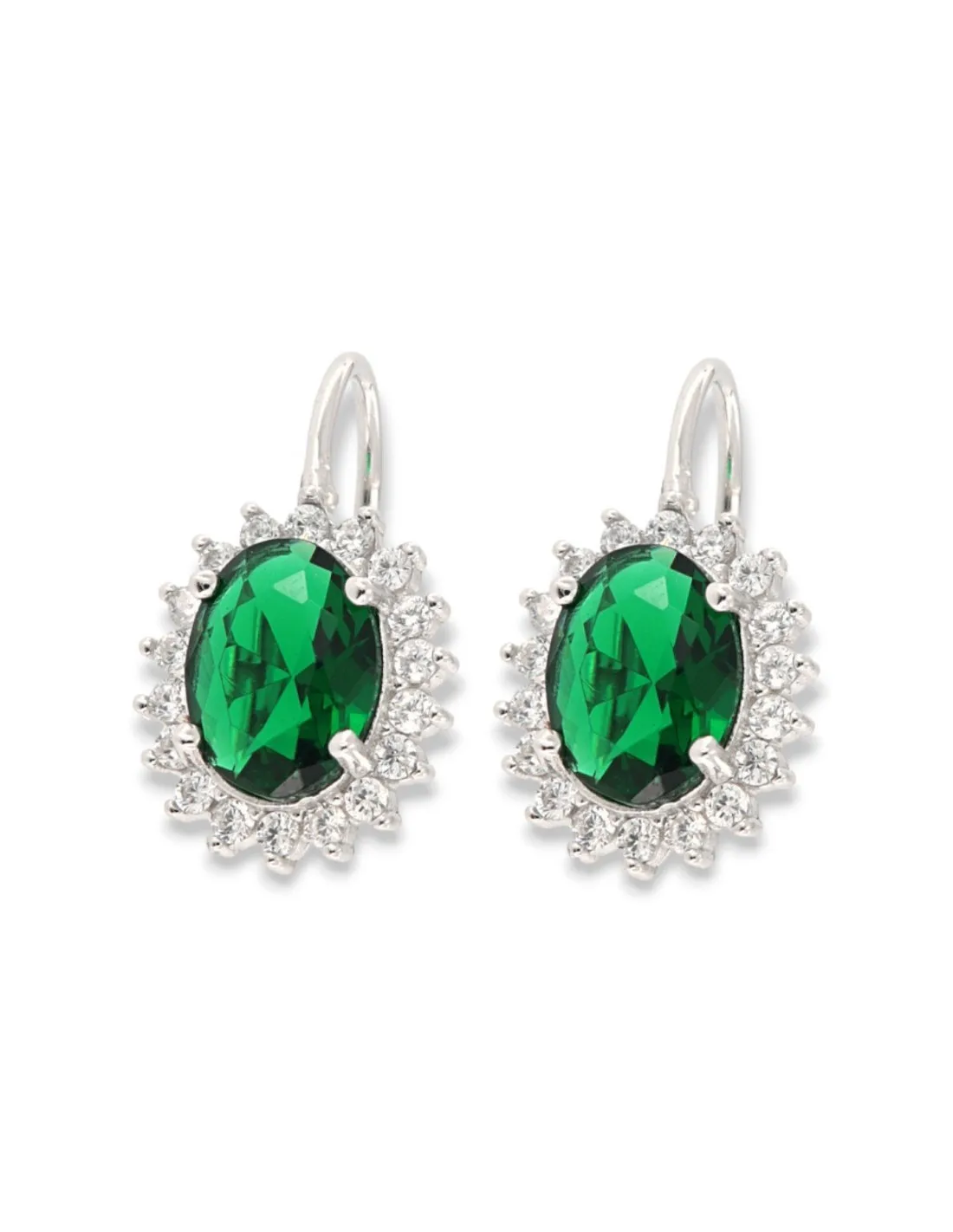 Orecchini Argento Rodiato Monachina Verde 9x7MM